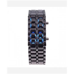 LED часы-браслет "Самурай". Черный браслет, синие диоды. 903362