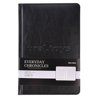 Ежедневник А5, 160л. недатир. "EVERYDAY CHRONICLES - BLACK" кожзам (черный)
