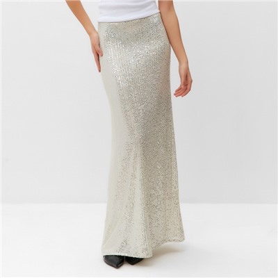 Юбка макси из пайеток женская MIST, размер 46, серебряный