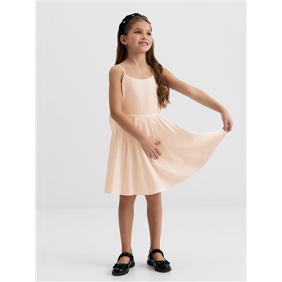 Платье нарядное для девочки MINAKU: Party Dress с бантом, бежевое, рост 98-104 см