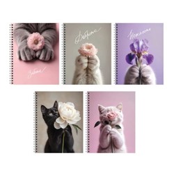 Тетрадь  96л клетка на спирали "Cat & Flowers" ТС2Л969679 Listoff