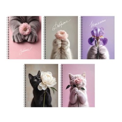 Тетрадь  96л клетка на спирали "Cat & Flowers" ТС2Л969679 Listoff