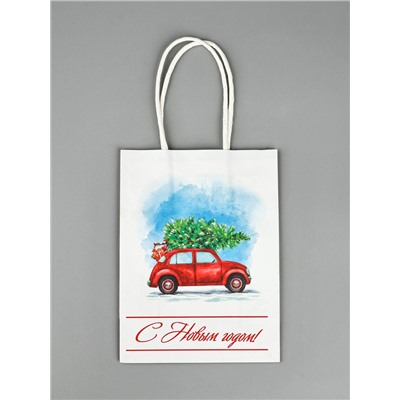 Пакет бумажный подарочный новогодний крафт «Ёлка» 16×12×6 см