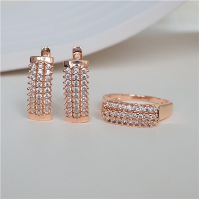 Комплект ювелирной бижутерии коллекция "Дубай" серьги и кольцо 18 р, покрытие позолота, вставка: фианиты, цвет: прозрачный, арт.213.982-18