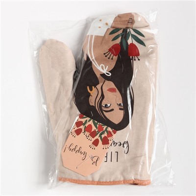 Кухонный набор подарочный Life is beautiful: полотенце, варежка-прихватка, кисть, лопатка, венчик