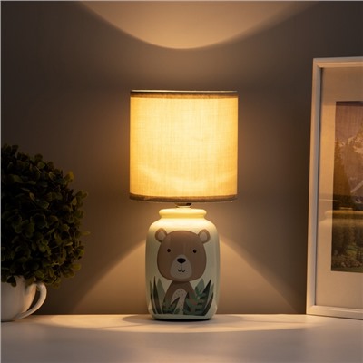 Настольная лампа с абажуром RISALUX «Мишка» детская, Е14, 40 Вт, зелёный, 13×13×27 см