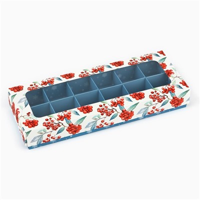 Коробка складная под 12 конфет новогодняя «Рябина», 3.5×10.5×26.5 см