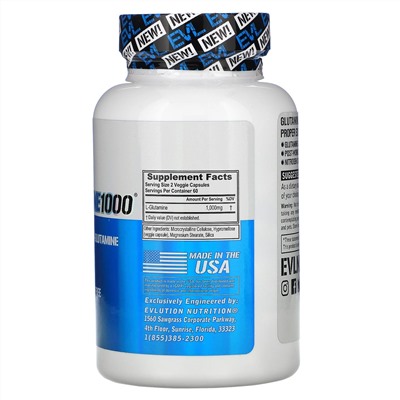 EVLution Nutrition, Glutamine1000, 1,000 mg, 120 Veggie Capsules