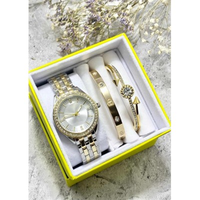 Подарочный набор для женщин часы, 2 браслета + коробка #22853027