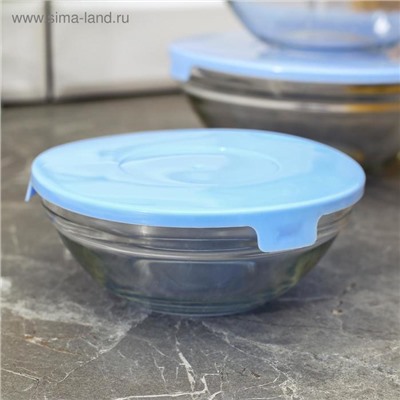 УЦЕНКА Набор стеклянных салатников Доляна «Классика» с крышками, 5 предметов: 900 мл (17×7.6 см), 500 мл (16×6 см), 350 мл (12.5×5.4 см), 200 мл (10.5×4.5 см), 130 мл (9×3.7 см), цвет голубой