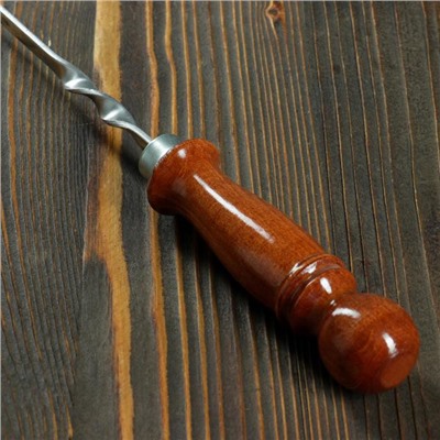 Кочерга узбекская с деревянной ручкой «Фигурная», рабочая длина - 45 см, ширина - 12 мм, толщина - 2.5 мм, с узором