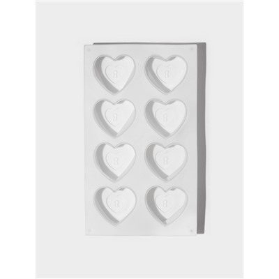 Форма для муссовых десертов Доляна «Сердце», силикон, 29×17×4.3 см, 8 ячеек (5.5×6.2×3.5 см), белая