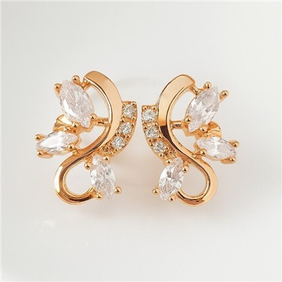 Серьги ювелирная бижутерия коллекция "Дубай" покрытие позолота, вставка: фианиты, цвет: прозрачный, арт.313.375