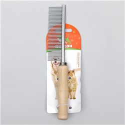 Расчёска для шерсти Wood, 17.5×3 см, с деревянной ручкой