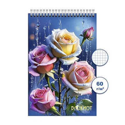 Блокнот на спирали 100х150 мм 48л клетка "Роза 3" Бг48/22-3 Гранит