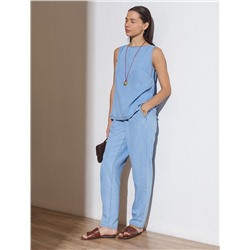 Брюки бананы с поясом на резинке из джинсового лиоцелла