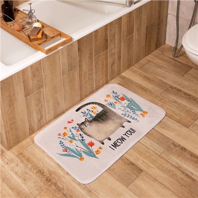 Коврик для ванной Этель "I meow you", 80х50 см, велюр
