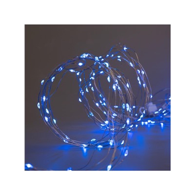 Гирлянда «Занавес» 2.8×3 м роса на крючках, с пультом, IP20, серебристая нить, 300 LED, свечение синее, 8 режимов, USB