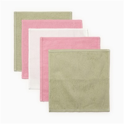 Салфетки махровые «Этель. Цветы», 5 шт., 30×30 см, хлопок 100%, зелёные/розовые