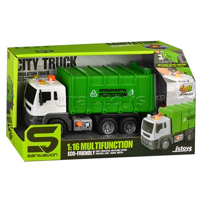 Машина "Мусоровоз" 1:16 (свет, звук) в коробке (зеленый)