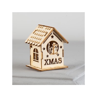 Ёлочная игрушка «Домик со снеговиком», 6×4.5×4.5 см, от батареек, свечение тёплое белое