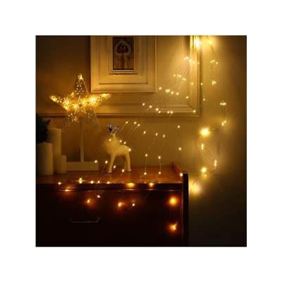 Гирлянда «Конский хвост» 10 нитей по 1 м, IP20, серебристая нить, 100 LED, 2 режима, батарейки AAх3 (нет в комплекте), свечение тёплое белое