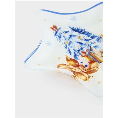 Блюдо сервировочное новогоднее Доляна «Новый Год в лесу», d=15 см, стекло, белое, голубое