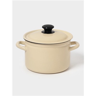 Кастрюля эмалированная, 3 л, d=19 см, с крышкой, цилиндрическая, цвет слоновой кости