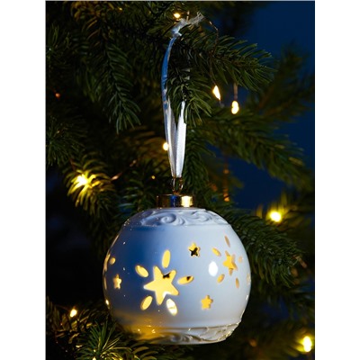 Ёлочный шар с подсветкой «Звёздочки», 10×8.8×8.8 см, 1 LED, керамика, от батареек LR44×3, керамика, свечение тёплое белое