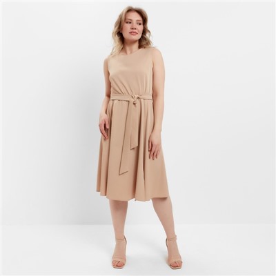 Платье миди женское с поясом MINAKU: Casual collection, бежевое, размер 50