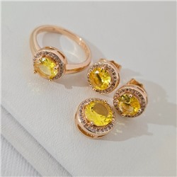 Комплект ювелирной бижутерии коллекция "Дубай"серьги, кулон и кольцо 17 р, покрытие позолота, вставка: фианиты, цвет: желтый и прозрачный, арт.313.262-17