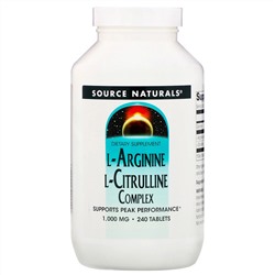 Source Naturals, Комплекс L-аргинина и L-цитруллина, 1000 мг, 240 таблеток