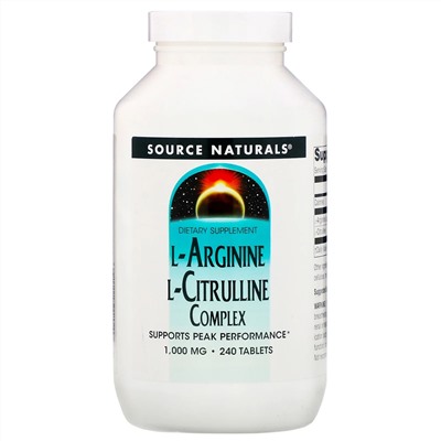 Source Naturals, Комплекс L-аргинина и L-цитруллина, 1000 мг, 240 таблеток