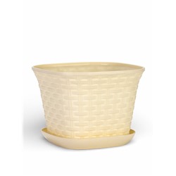 Кашпо для цветов «Ротанг», 4.6 л, 22.4×22.4×16.5 см, пластиковое, с поддоном, бежевое