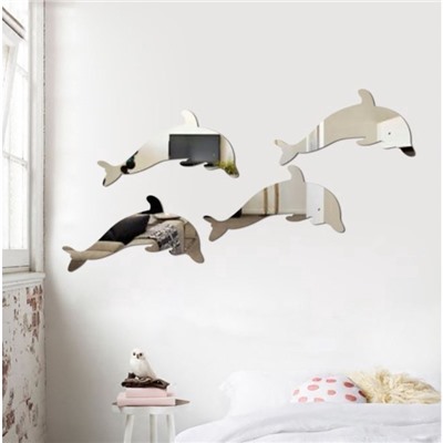 Зеркало настенное «Дельфины», на клеевой основе, акриловое, 4 шт. 30×15 см