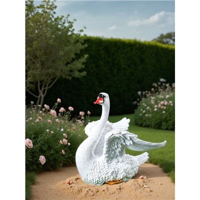 Садовая фигура из полистоуна «Лебедь с крыльями», 41×37×36 см