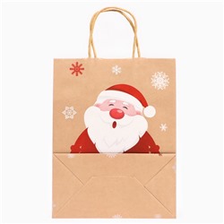 Пакет бумажный подарочный новогодний крафт с тиснением «Дед Мороз», 27×21×11 см