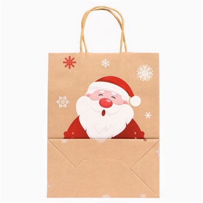 Пакет бумажный подарочный новогодний крафт с тиснением «Дед Мороз», 27×21×11 см