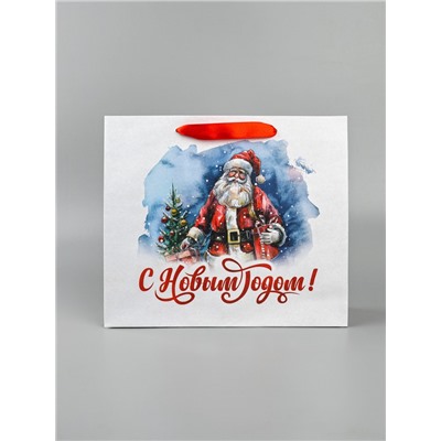 Пакет подарочный новогодний крафтовый, «Дед Мороз», 30×26×9 см