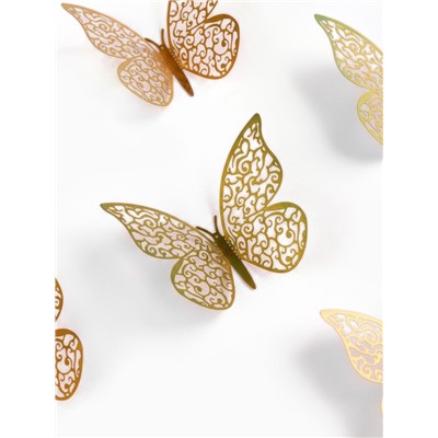 Топпер для торта «Бабочки», 12 штук, голография, золотой
