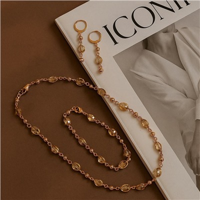 Комплект ювелирной бижутерии коллекция "Дубай" серьги, колье и браслет, покрытие позолота, вставка: пластик, цвет: шампань, арт.007.189