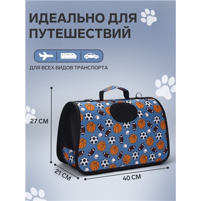 Сумка - переноска для животных «Спорт», размер M, 40×21×27 см, голубая
