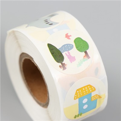 Наклейка бумага «Домик у речки», d=2.5 см, 500 шт. в рулоне, 3×6.5×6.5 см