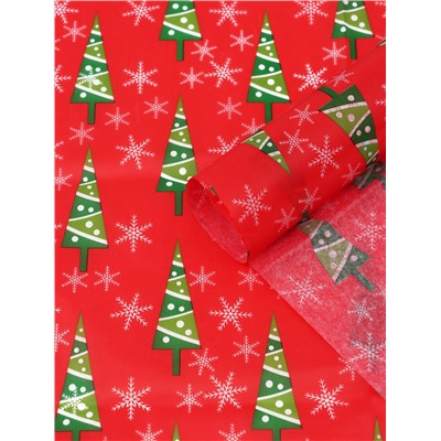 Бумага упаковочная новогодняя тишью «Зимний лес», красная, 50×66 см