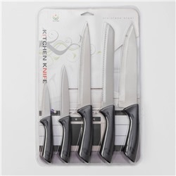 Набор кухонных ножей «Энеолит», 5 предметов: лезвие 8.5 см, 12.5 см, 19.5 см, 20 см, 20 см, чёрный