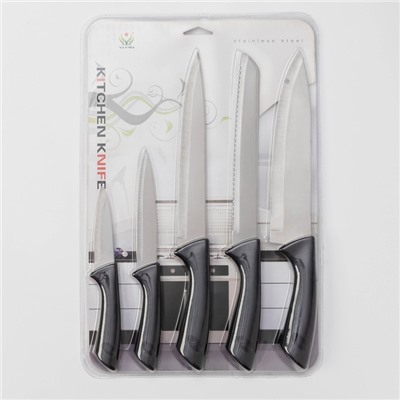 Набор кухонных ножей «Энеолит», 5 предметов: лезвие 8.5 см, 12.5 см, 19.5 см, 20 см, 20 см, чёрный