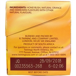Twinings, травяной чай, ханибуш, мандарин и апельсин, без кофеина, 20 чайных пакетиков в индивидуальной упаковке, 40 г (1,41 унции)