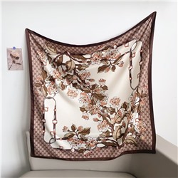 Платок шелковый на голову и шею весенний, мультицвет