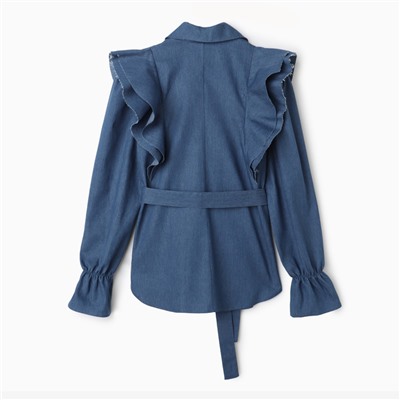 Жакет женский джинсовый с воланами MIST, размер 48, синий