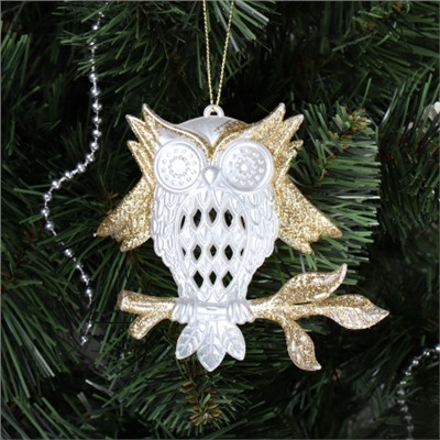 Новогоднее украшение Сова 12х10 см белый перламутр / LC24Y-006 /уп 80/320/